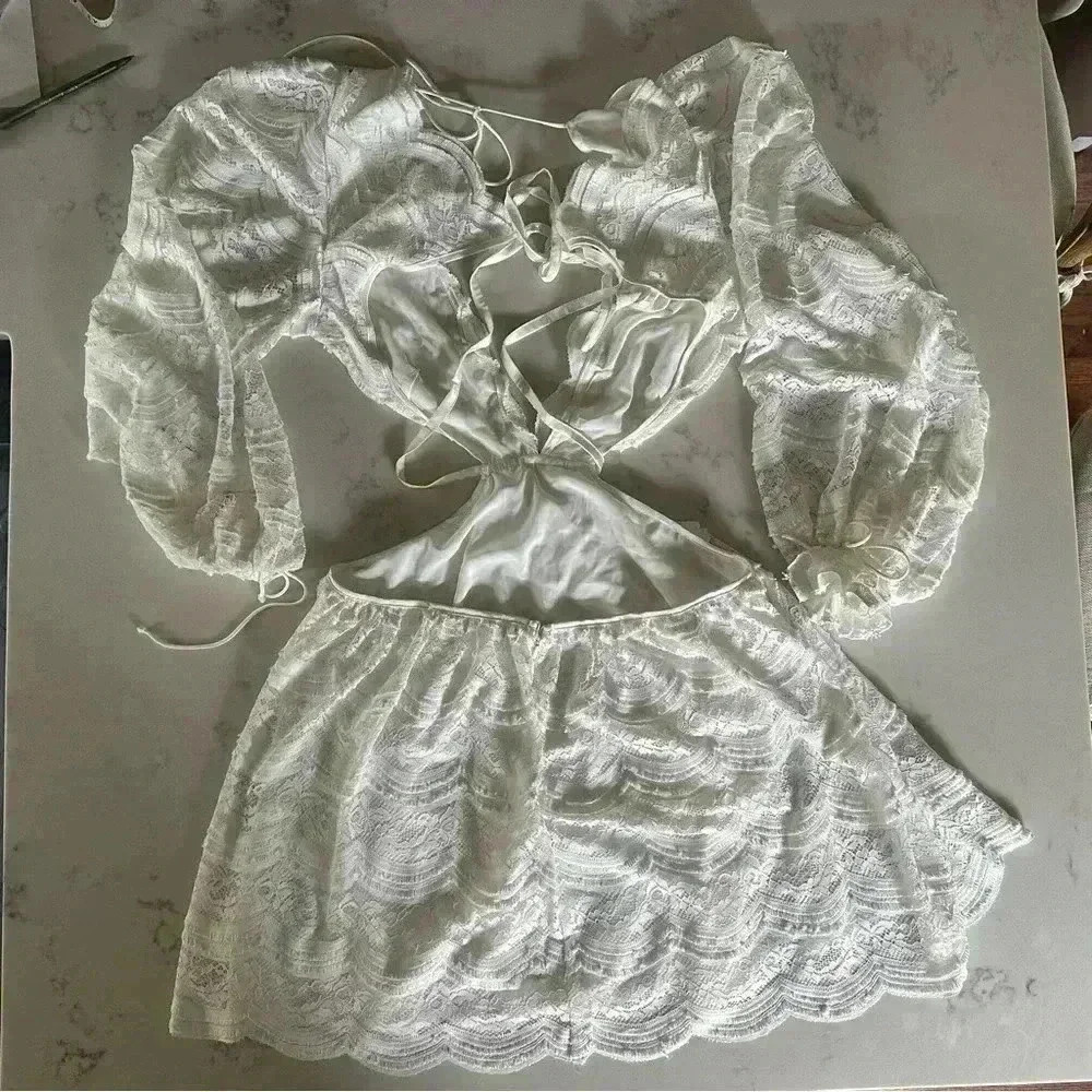 For Love and Lemons Long Sleeve Mimi Dress White Size XL- B02 - Picture 7 of 13